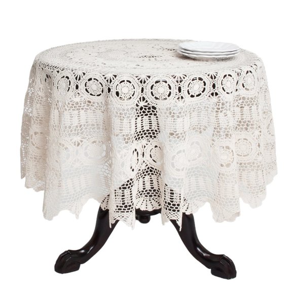 Classic Vintage Style Ecru Handmade 100% Cotton Crochet Lace Tablecloth… - Picture 1 of 2